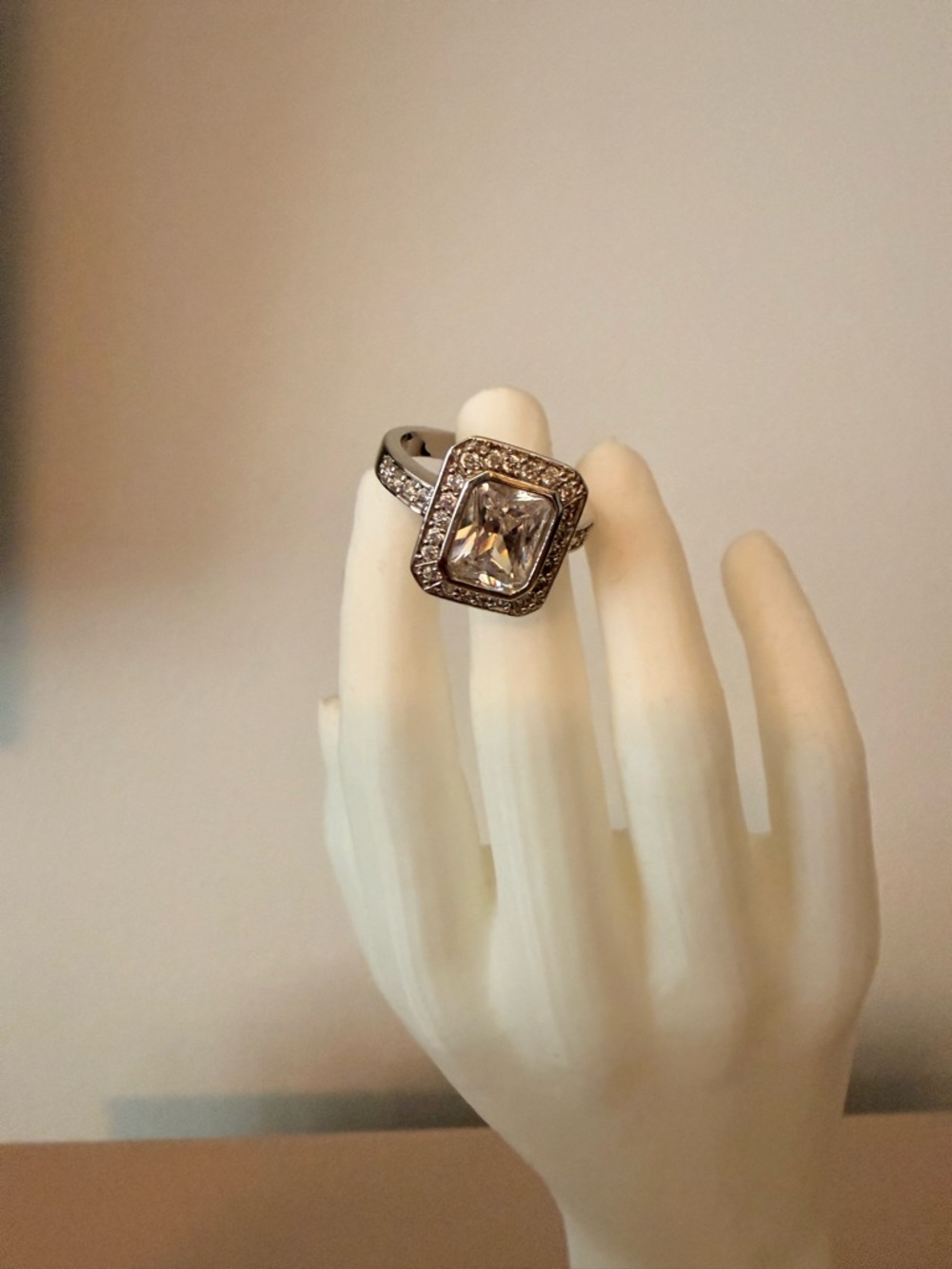 Banana Republic Silver-Tone Square Halo Ring with Clear Stone